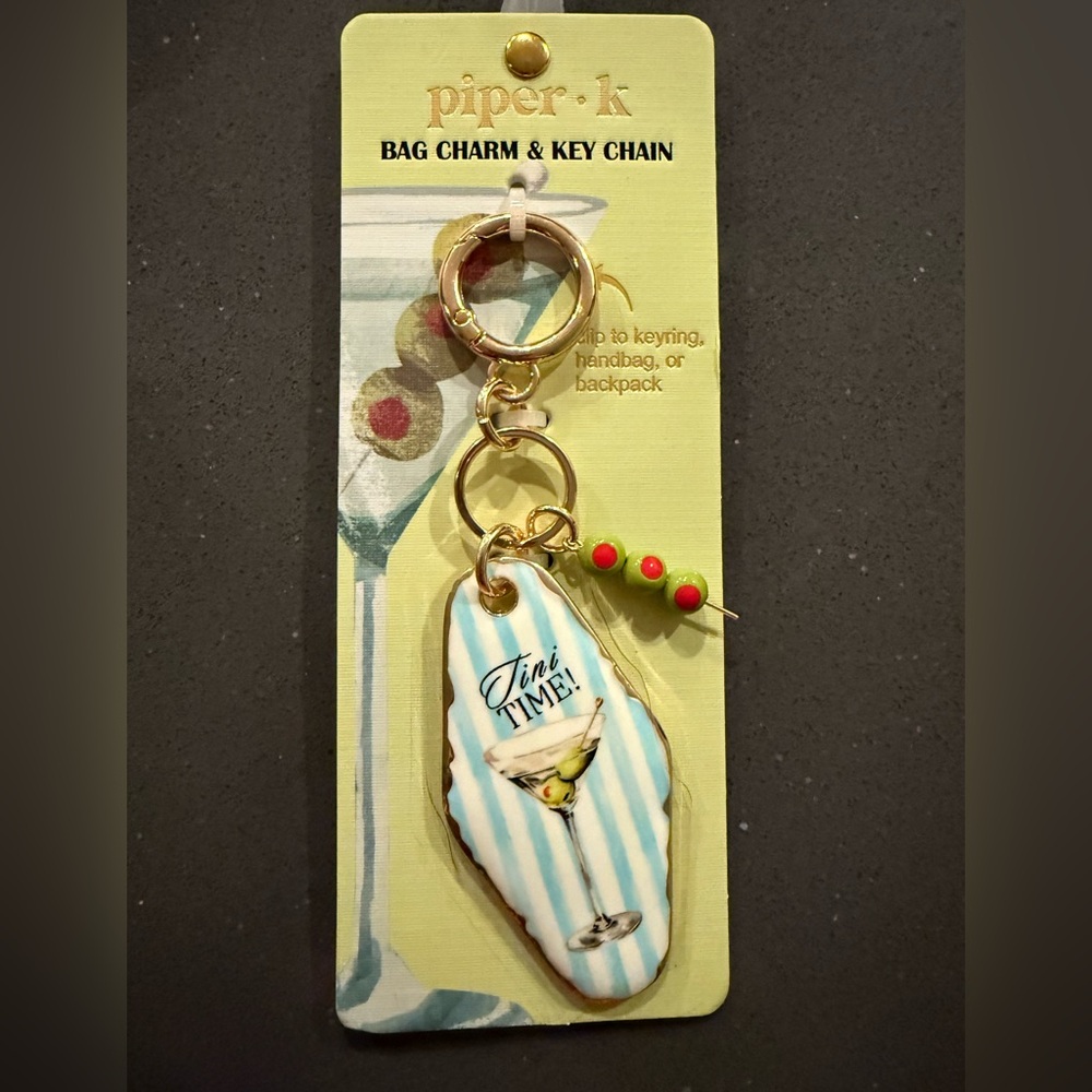 Piper K Blue Striped 'Tini Time' Bag Charm & Key Chain